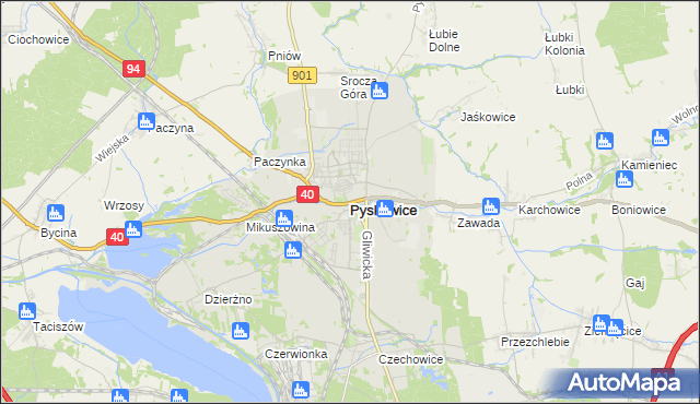 mapa Pyskowice powiat gliwicki, Pyskowice powiat gliwicki na mapie Targeo