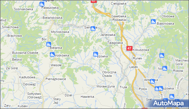 mapa Pyzówka, Pyzówka na mapie Targeo