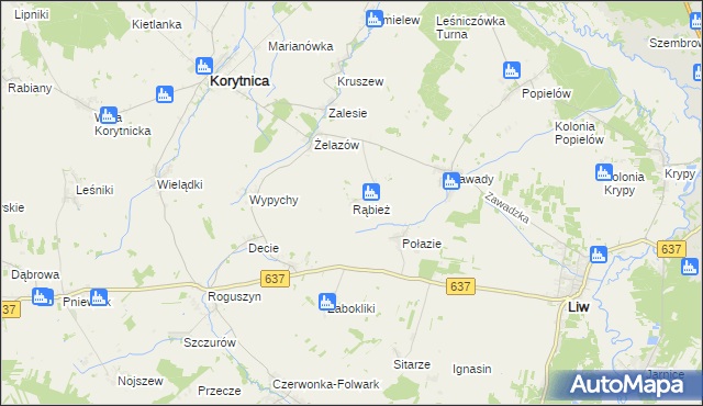 mapa Rąbież gmina Korytnica, Rąbież gmina Korytnica na mapie Targeo