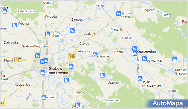 mapa Racławice gmina Kraszewice, Racławice gmina Kraszewice na mapie Targeo