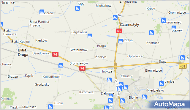 mapa Raczyn gmina Czarnożyły, Raczyn gmina Czarnożyły na mapie Targeo