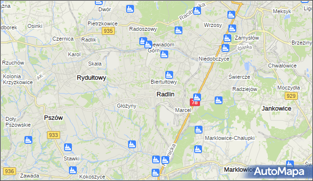 mapa Radlin powiat wodzisławski, Radlin powiat wodzisławski na mapie Targeo