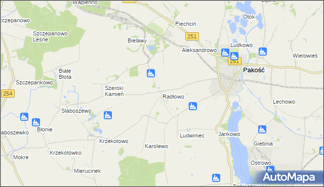 mapa Radłowo gmina Pakość, Radłowo gmina Pakość na mapie Targeo