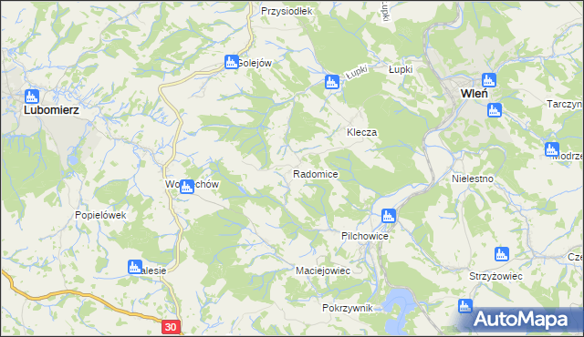 mapa Radomice gmina Wleń, Radomice gmina Wleń na mapie Targeo