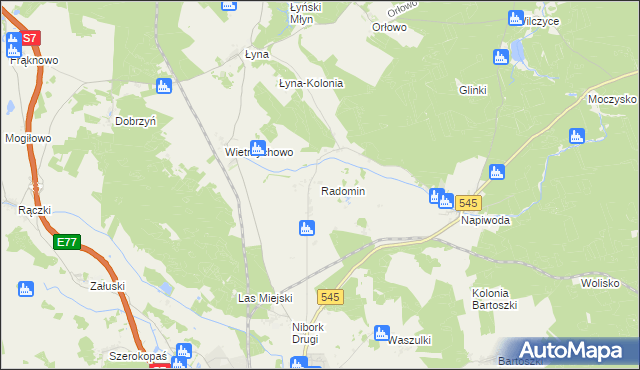 mapa Radomin gmina Nidzica, Radomin gmina Nidzica na mapie Targeo