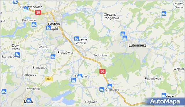 mapa Radoniów, Radoniów na mapie Targeo