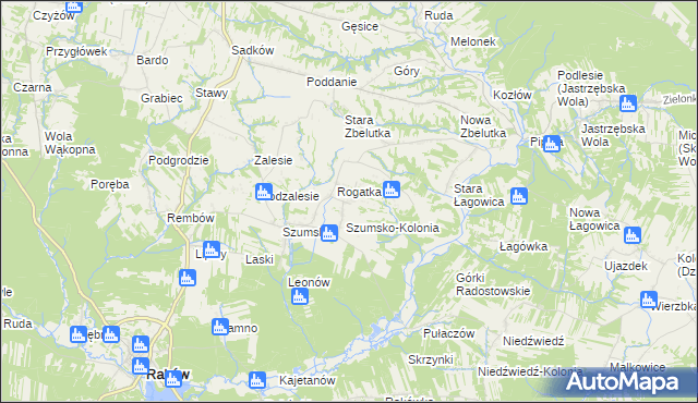 mapa Radostów gmina Raków, Radostów gmina Raków na mapie Targeo