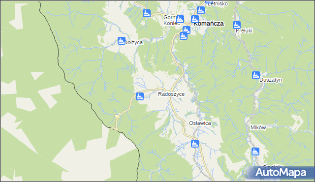 mapa Radoszyce gmina Komańcza, Radoszyce gmina Komańcza na mapie Targeo