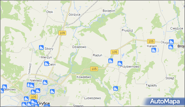 mapa Raduń gmina Gryfice, Raduń gmina Gryfice na mapie Targeo