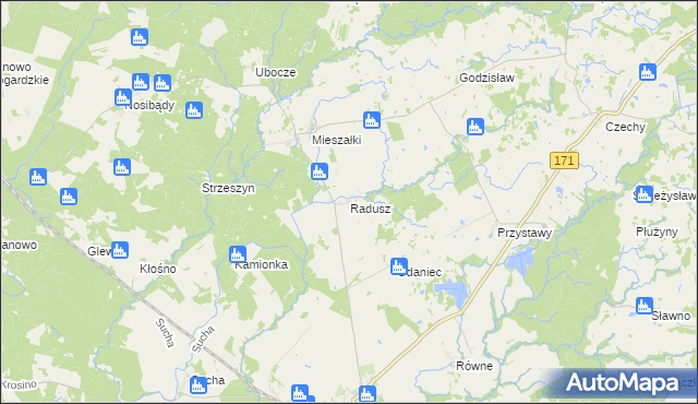 mapa Radusz gmina Grzmiąca, Radusz gmina Grzmiąca na mapie Targeo