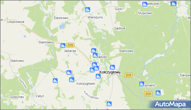 mapa Radusz gmina Kołczygłowy, Radusz gmina Kołczygłowy na mapie Targeo