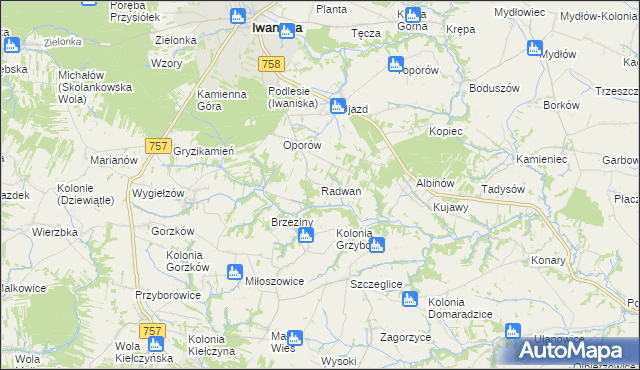 mapa Radwan gmina Iwaniska, Radwan gmina Iwaniska na mapie Targeo