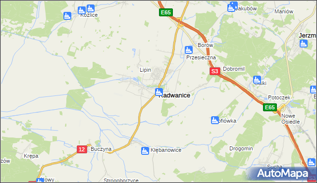 mapa Radwanice powiat polkowicki, Radwanice powiat polkowicki na mapie Targeo