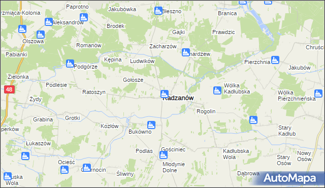 mapa Radzanów powiat białobrzeski, Radzanów powiat białobrzeski na mapie Targeo