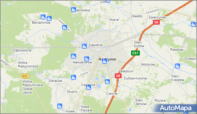 mapa Radzymin powiat wołomiński, Radzymin powiat wołomiński na mapie Targeo