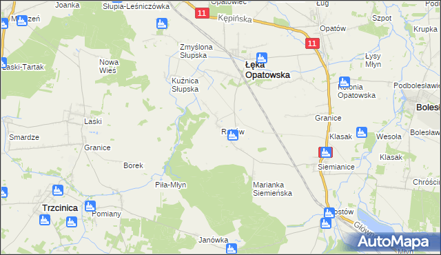 mapa Raków gmina Łęka Opatowska, Raków gmina Łęka Opatowska na mapie Targeo