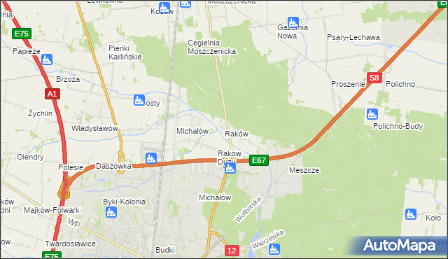 mapa Raków gmina Moszczenica, Raków gmina Moszczenica na mapie Targeo