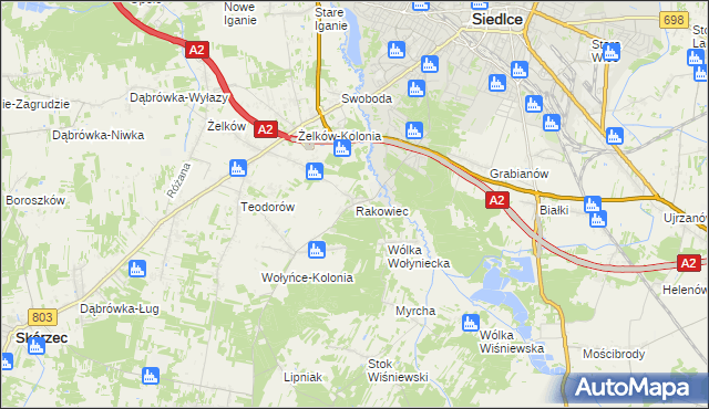 mapa Rakowiec gmina Siedlce, Rakowiec gmina Siedlce na mapie Targeo