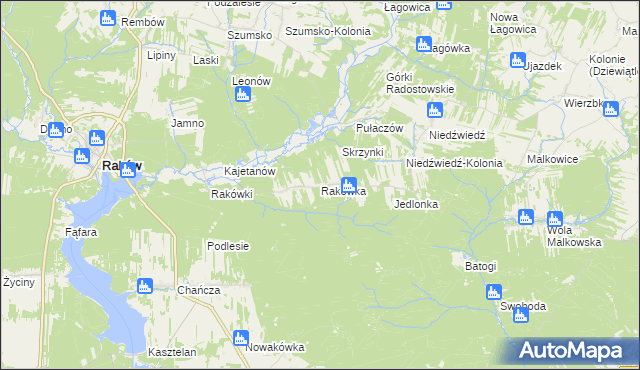 mapa Rakówka gmina Raków, Rakówka gmina Raków na mapie Targeo
