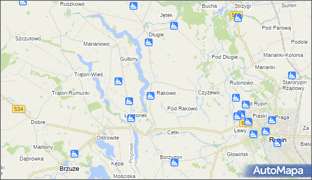 mapa Rakowo gmina Rypin, Rakowo gmina Rypin na mapie Targeo