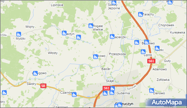 mapa Rakowo gmina Szczuczyn, Rakowo gmina Szczuczyn na mapie Targeo