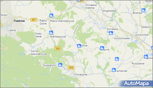 mapa Raszków gmina Radków, Raszków gmina Radków na mapie Targeo