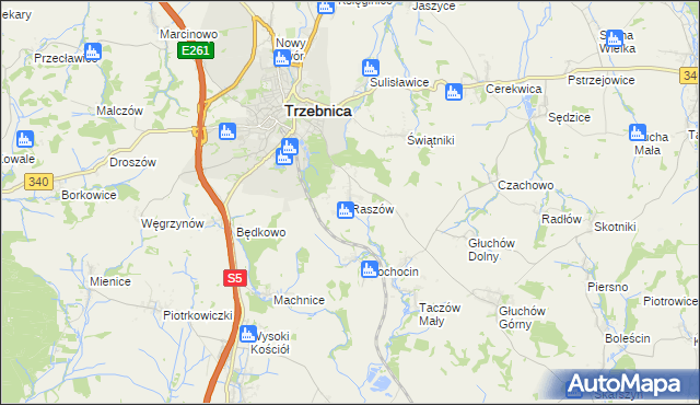 mapa Raszów gmina Trzebnica, Raszów gmina Trzebnica na mapie Targeo