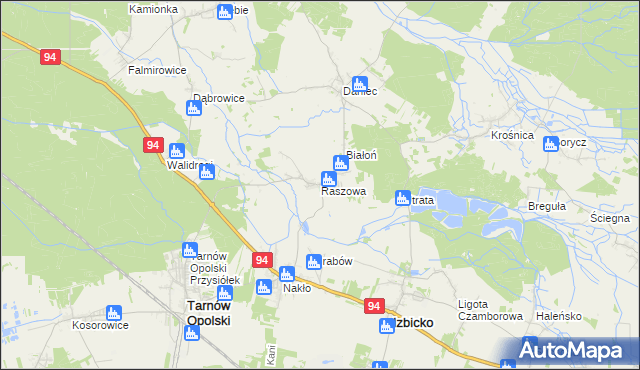 mapa Raszowa gmina Tarnów Opolski, Raszowa gmina Tarnów Opolski na mapie Targeo