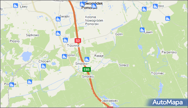 mapa Rataje gmina Nowogródek Pomorski, Rataje gmina Nowogródek Pomorski na mapie Targeo