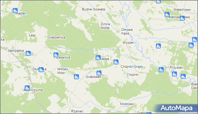 mapa Rataje gmina Olszewo-Borki, Rataje gmina Olszewo-Borki na mapie Targeo