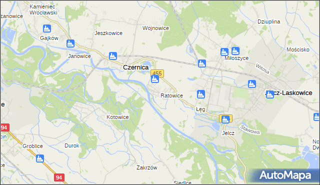 mapa Ratowice gmina Czernica, Ratowice gmina Czernica na mapie Targeo