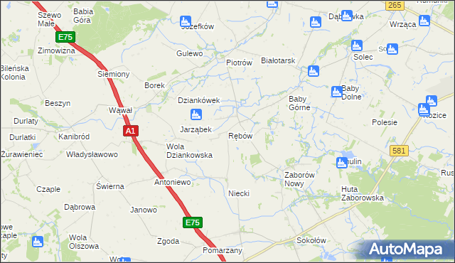 mapa Rębów gmina Gostynin, Rębów gmina Gostynin na mapie Targeo