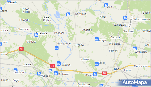 mapa Rębów gmina Kije, Rębów gmina Kije na mapie Targeo