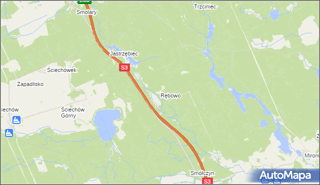 mapa Rębowo gmina Kłodawa, Rębowo gmina Kłodawa na mapie Targeo