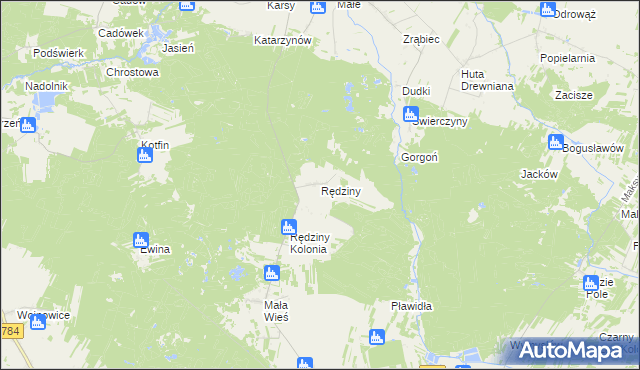 mapa Rędziny gmina Żytno, Rędziny gmina Żytno na mapie Targeo