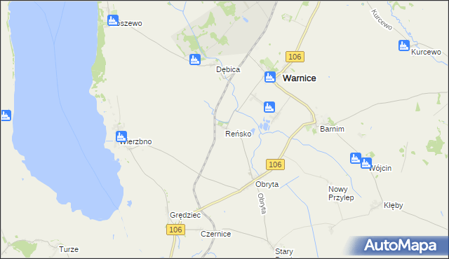 mapa Reńsko gmina Warnice, Reńsko gmina Warnice na mapie Targeo