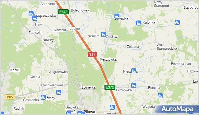 mapa Resztówka gmina Pilawa, Resztówka gmina Pilawa na mapie Targeo