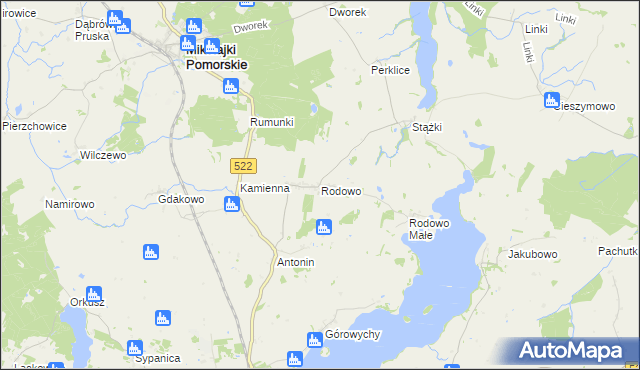 mapa Rodowo gmina Prabuty, Rodowo gmina Prabuty na mapie Targeo