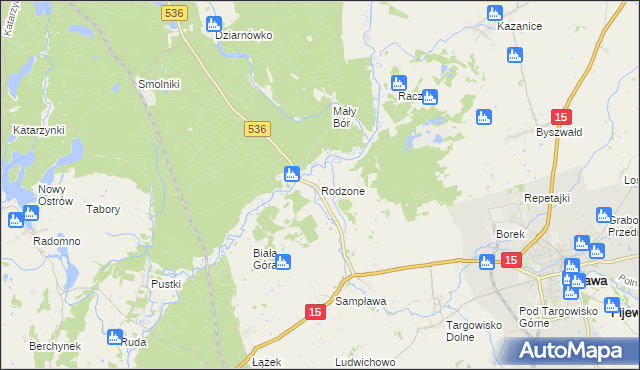 mapa Rodzone gmina Lubawa, Rodzone gmina Lubawa na mapie Targeo