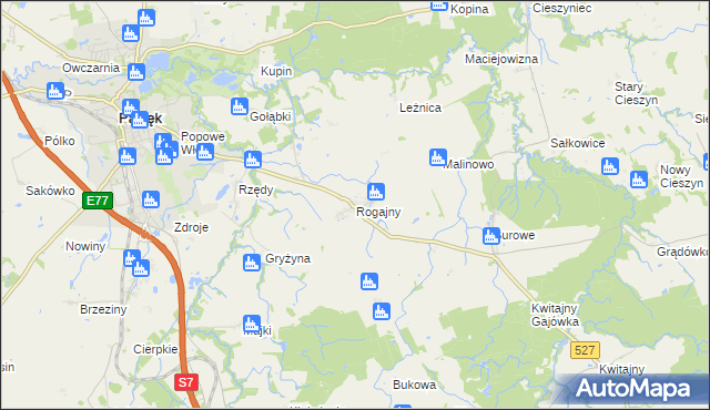 mapa Rogajny gmina Pasłęk, Rogajny gmina Pasłęk na mapie Targeo