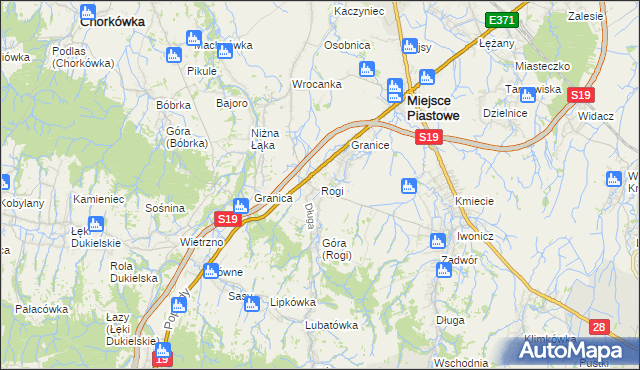 mapa Rogi gmina Miejsce Piastowe, Rogi gmina Miejsce Piastowe na mapie Targeo