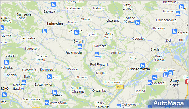 mapa Rogi gmina Podegrodzie, Rogi gmina Podegrodzie na mapie Targeo