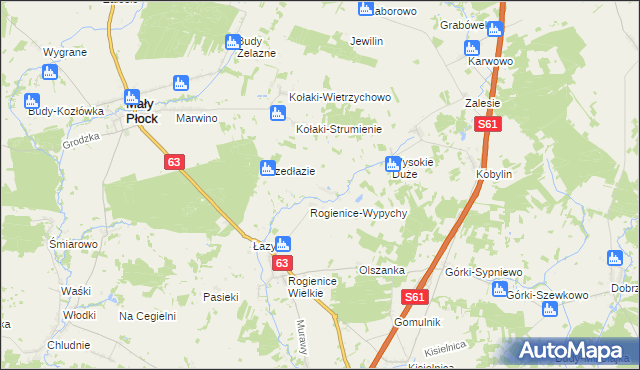 mapa Rogienice Piaseczne, Rogienice Piaseczne na mapie Targeo