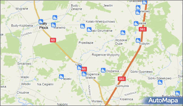 mapa Rogienice-Wypychy, Rogienice-Wypychy na mapie Targeo