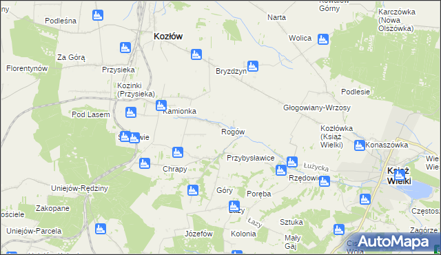 mapa Rogów gmina Kozłów, Rogów gmina Kozłów na mapie Targeo