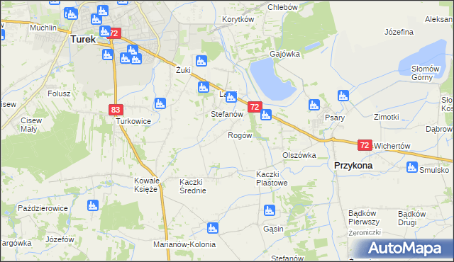 mapa Rogów gmina Przykona, Rogów gmina Przykona na mapie Targeo