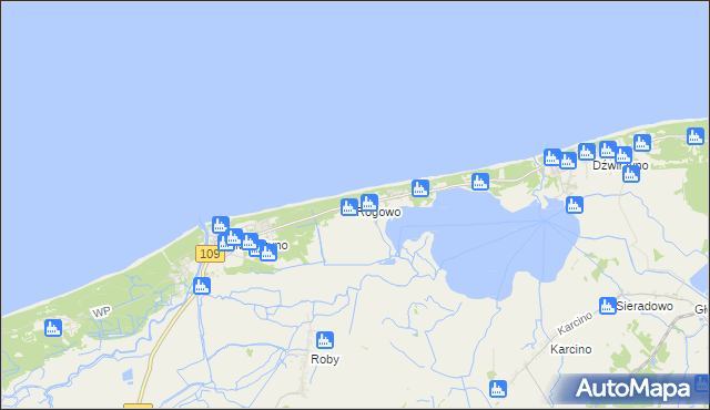 mapa Rogowo gmina Trzebiatów, Rogowo gmina Trzebiatów na mapie Targeo