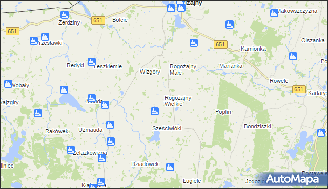 mapa Rogożajny Wielkie, Rogożajny Wielkie na mapie Targeo