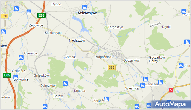 mapa Rogoźnica gmina Strzegom, Rogoźnica gmina Strzegom na mapie Targeo