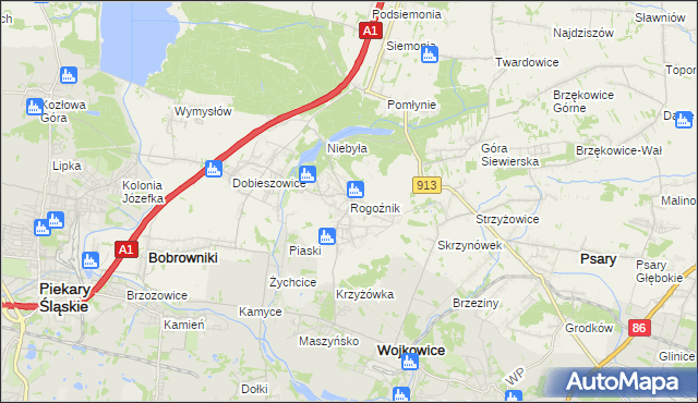 mapa Rogoźnik gmina Bobrowniki, Rogoźnik gmina Bobrowniki na mapie Targeo